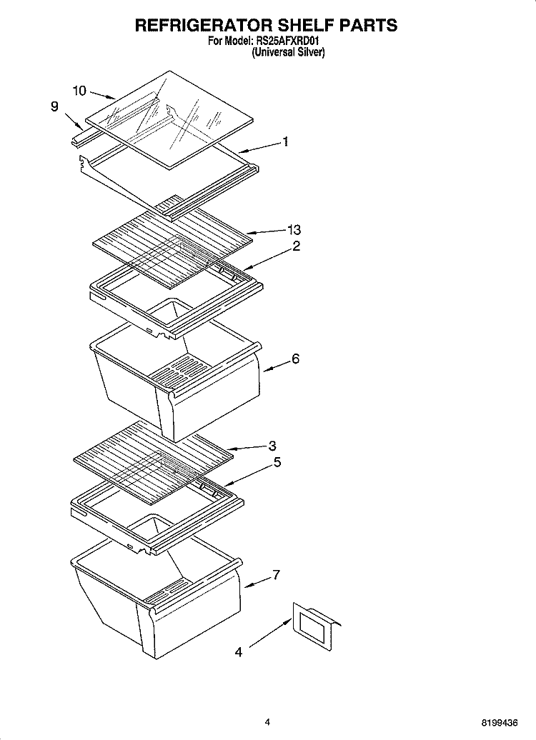 REFRIGERATOR SHELF PARTS Diagram and Parts List for RS25AFXRD01  Roper Refrigerator