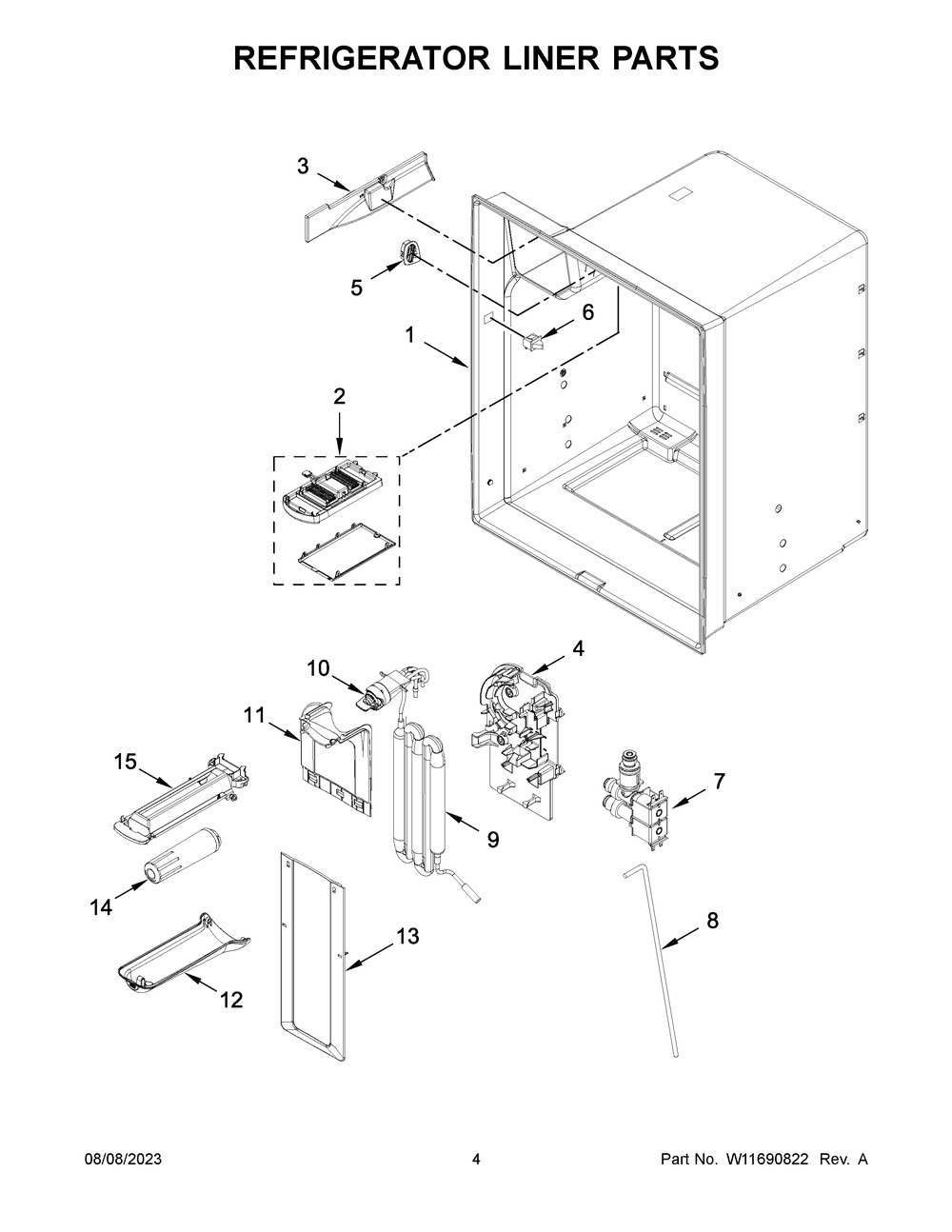 Refrigerator Liner Parts Diagram and Parts List for WRF555SDFZ17  Whirlpool Refrigerator