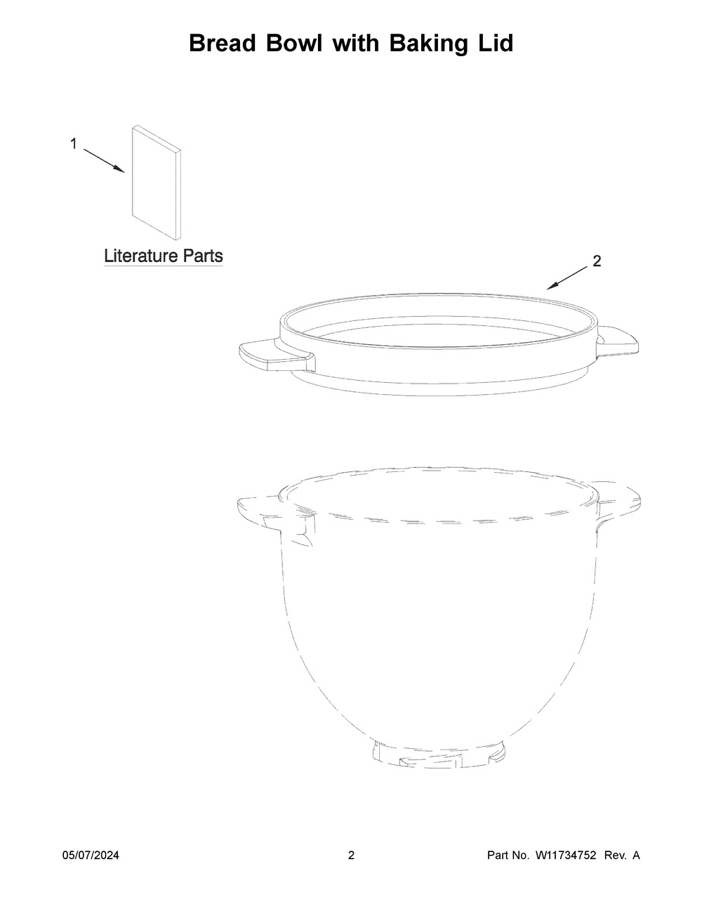 Bread Bowl With Baking Lid Diagram and Parts List for KSM2CB5BGS  KitchenAid Mixer