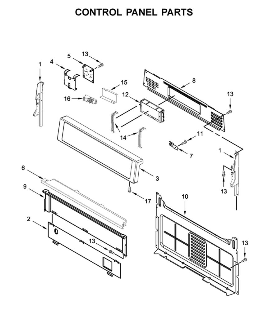 Control Panel Parts Diagram and Parts List for WFG515S0JW1  Whirlpool Range