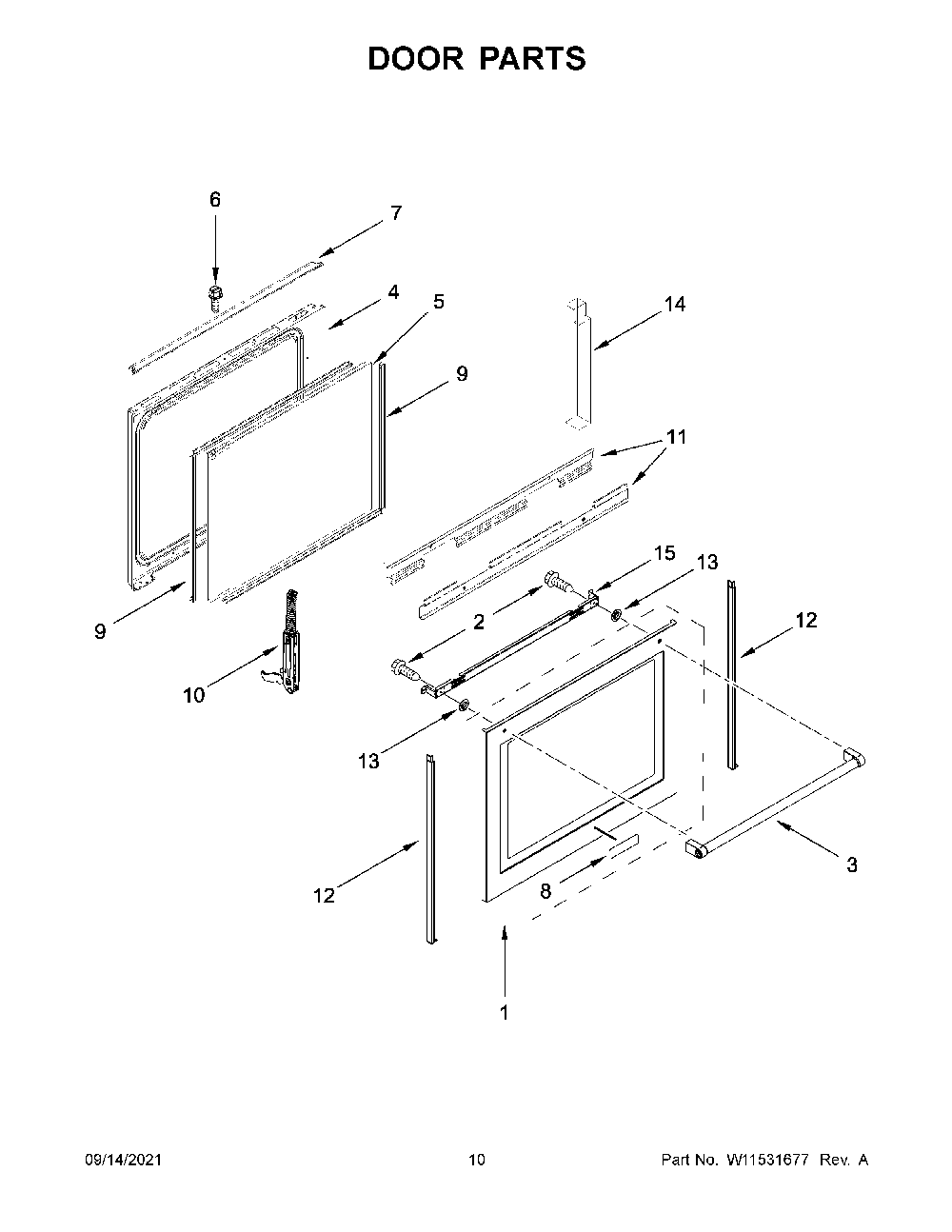 Door Parts Diagram and Parts List for KFGG500ESS3  KitchenAid Range