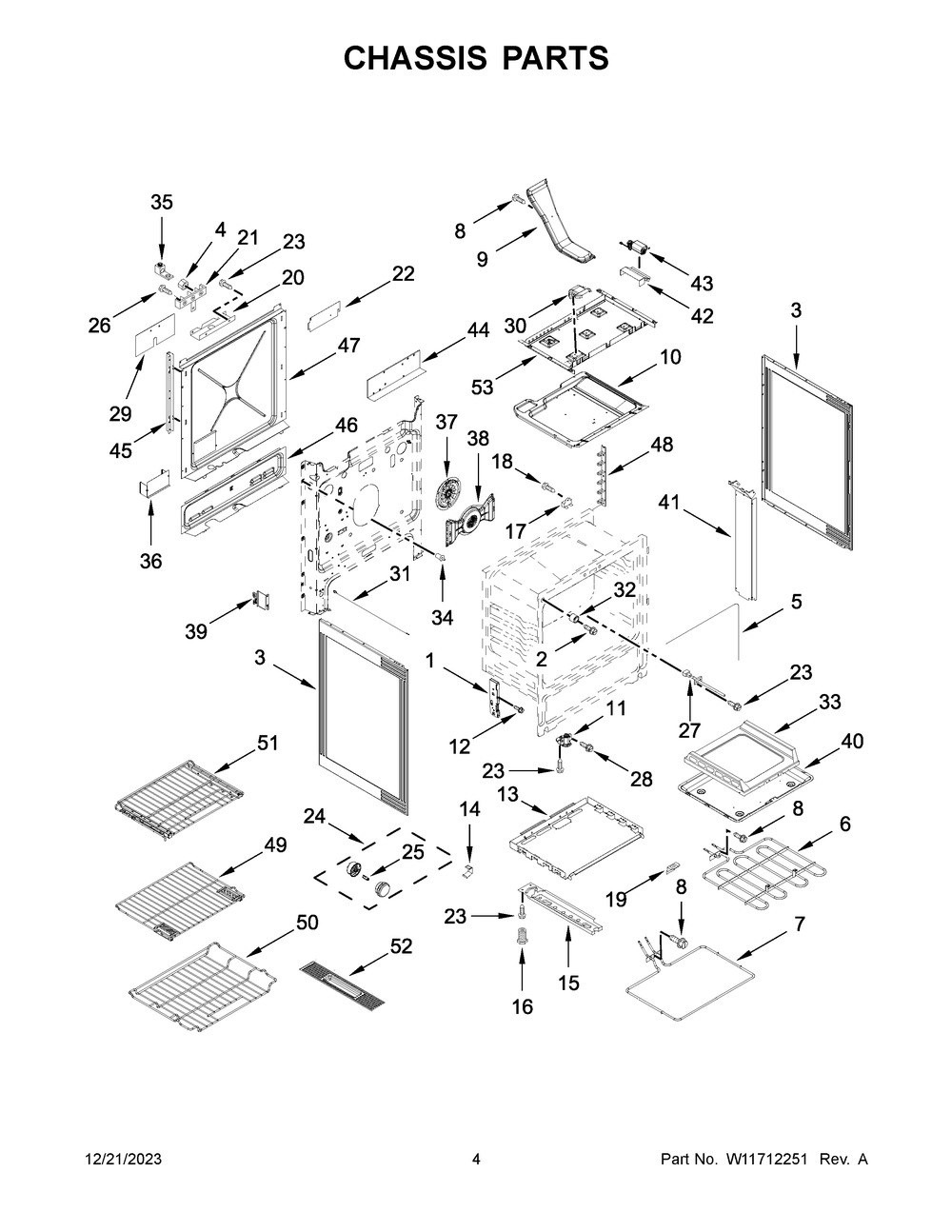 Chassis Parts Diagram and Parts List for KSDB900ESS9  KitchenAid Range