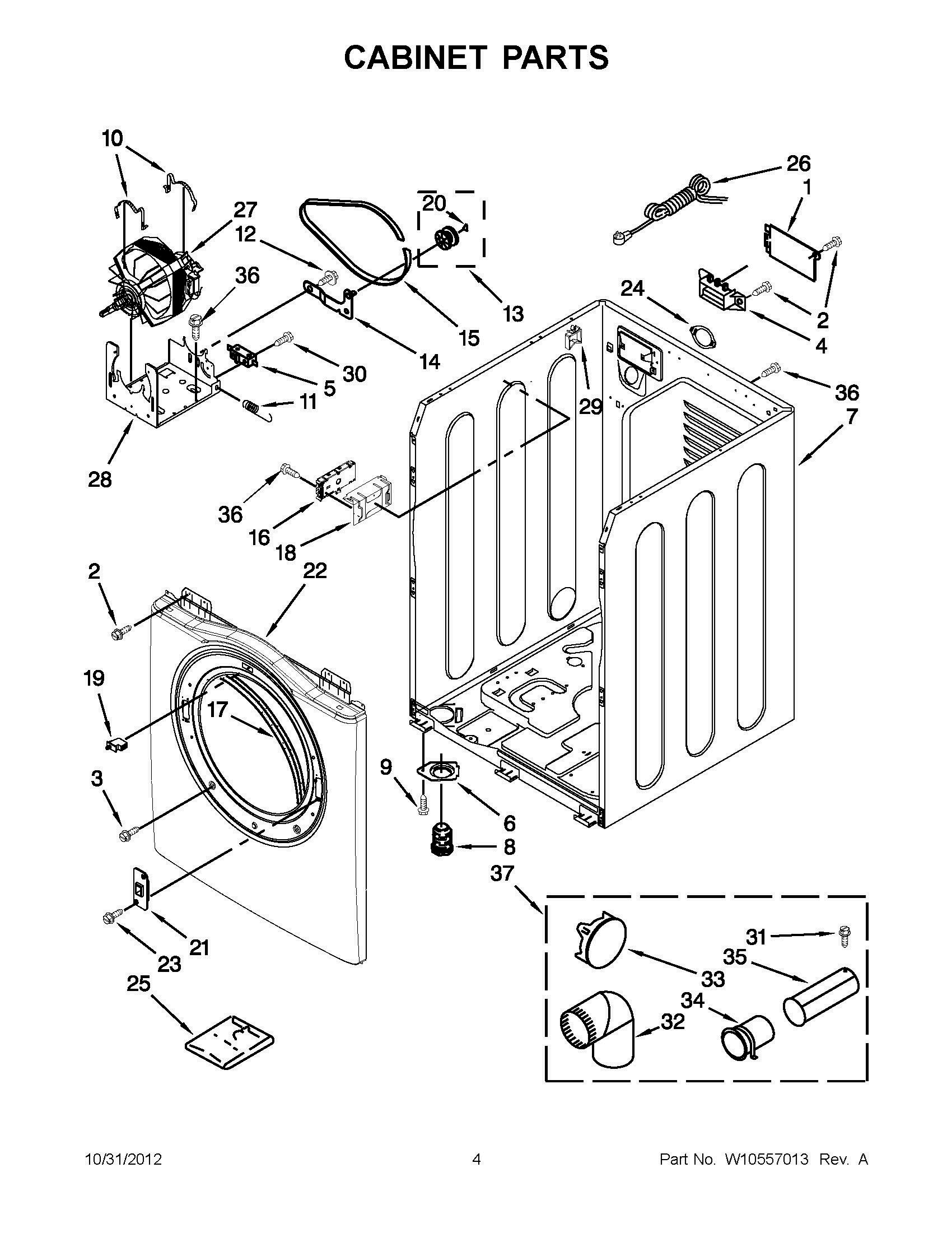 02 - CABINET PARTS Diagram and Parts List for YNED7200TW0  Whirlpool Dryer