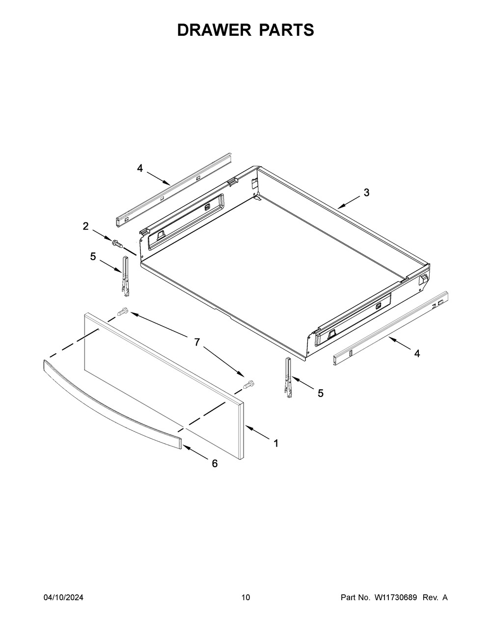 Drawer Parts Diagram and Parts List for WFE775H0HB5  Whirlpool Range