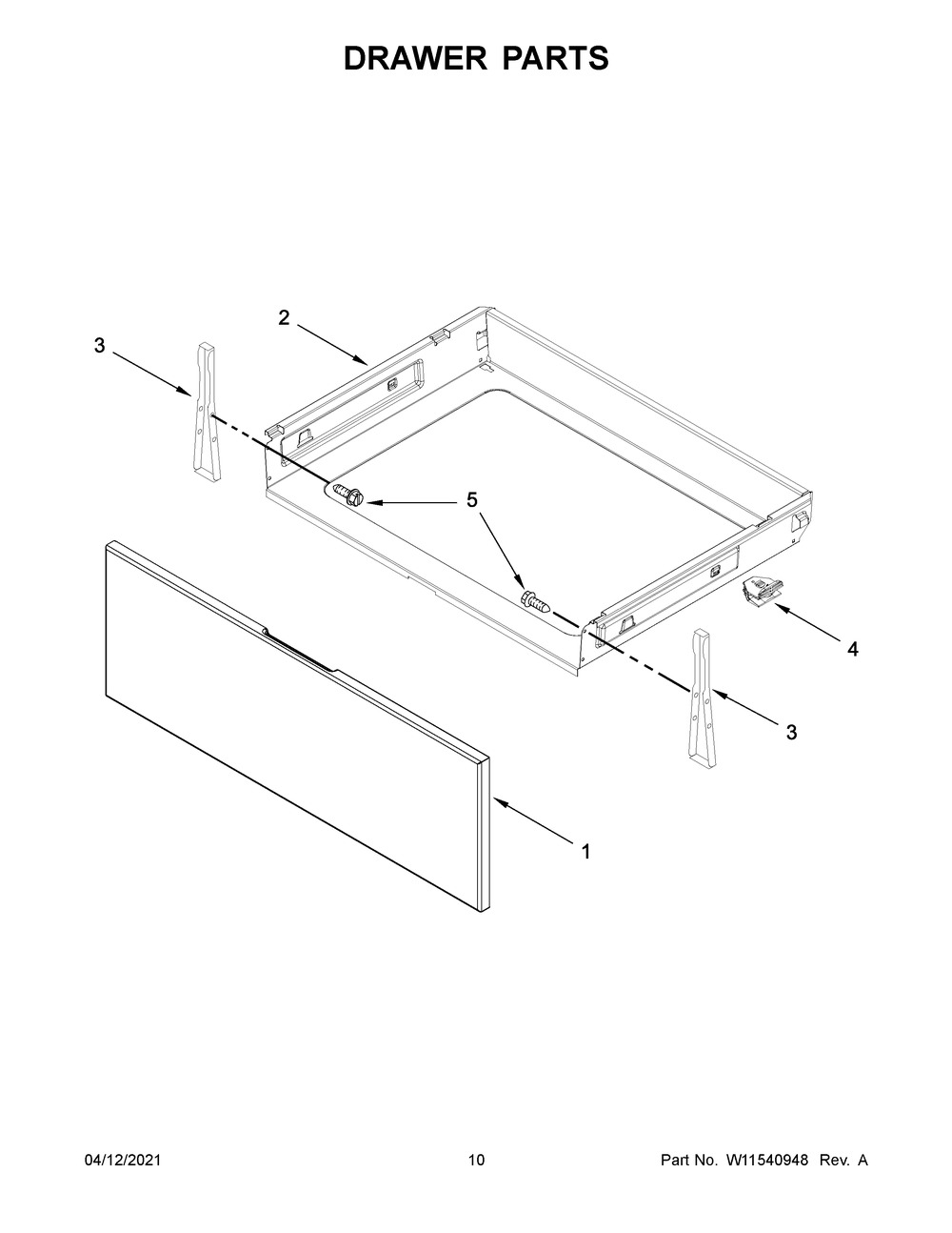 Drawer Parts Diagram and Parts List for YWFE515S0JS1  Whirlpool Range