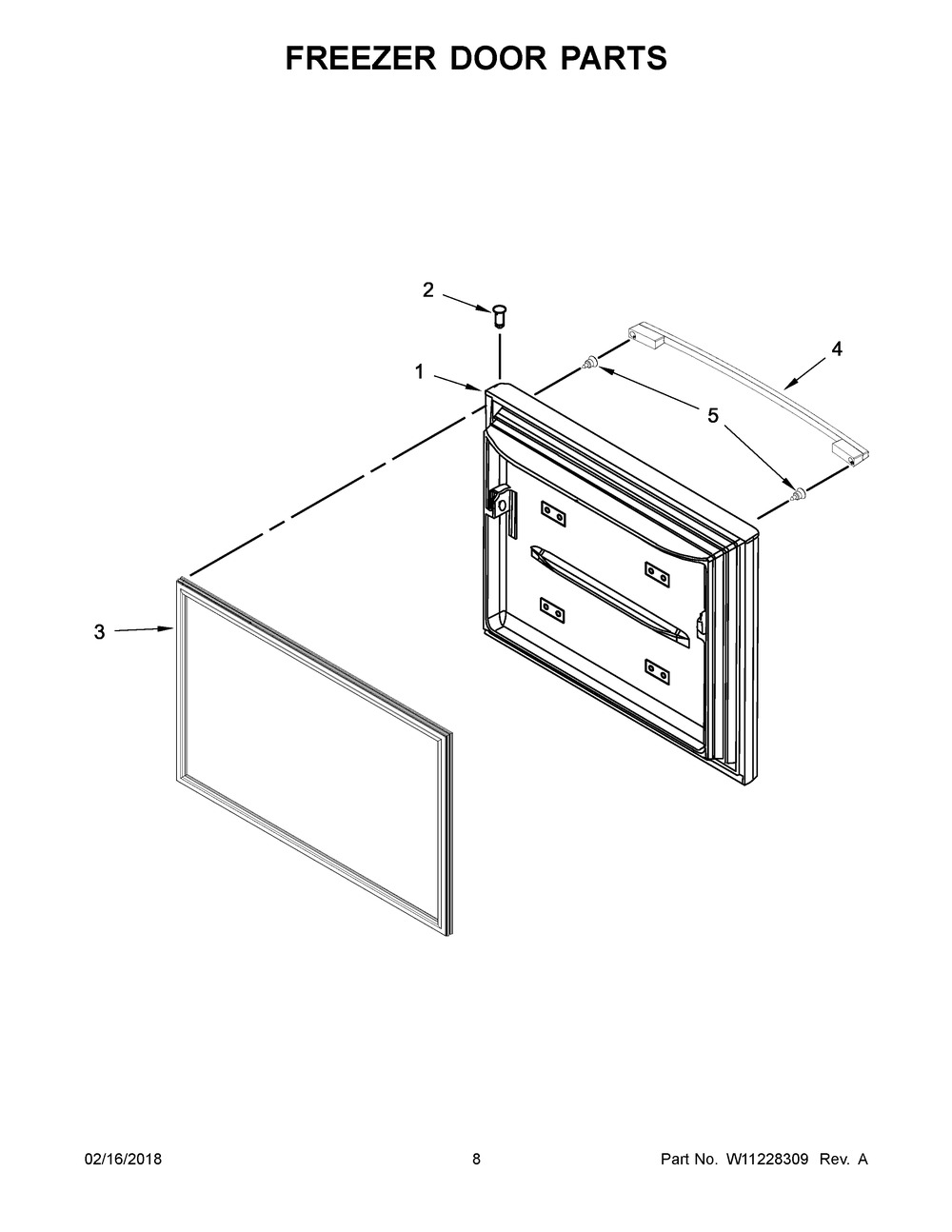 Freezer Door Parts Diagram and Parts List for WRFA60SFHZ00  Whirlpool Refrigerator