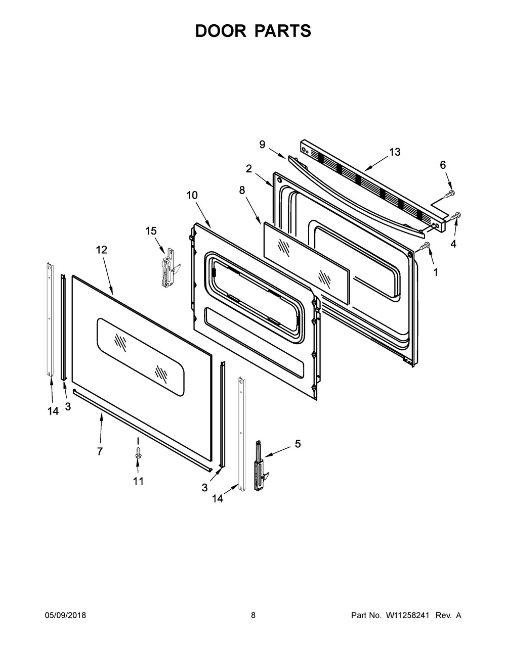 Door Parts Diagram and Parts List for WFC150M0EB2  Whirlpool Range