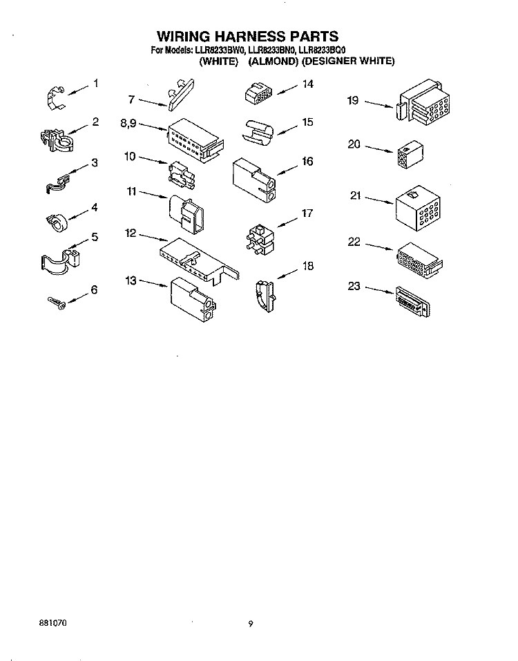 WIRING HARNESS Diagram and Parts List for LLR8233BN0  Whirlpool Washer