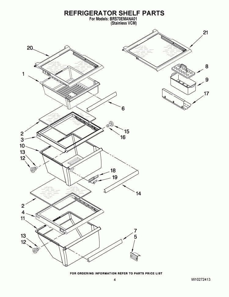 REFRIGERATOR SHELF PARTS Diagram and Parts List for BRS70EMANA01  Whirlpool Refrigerator