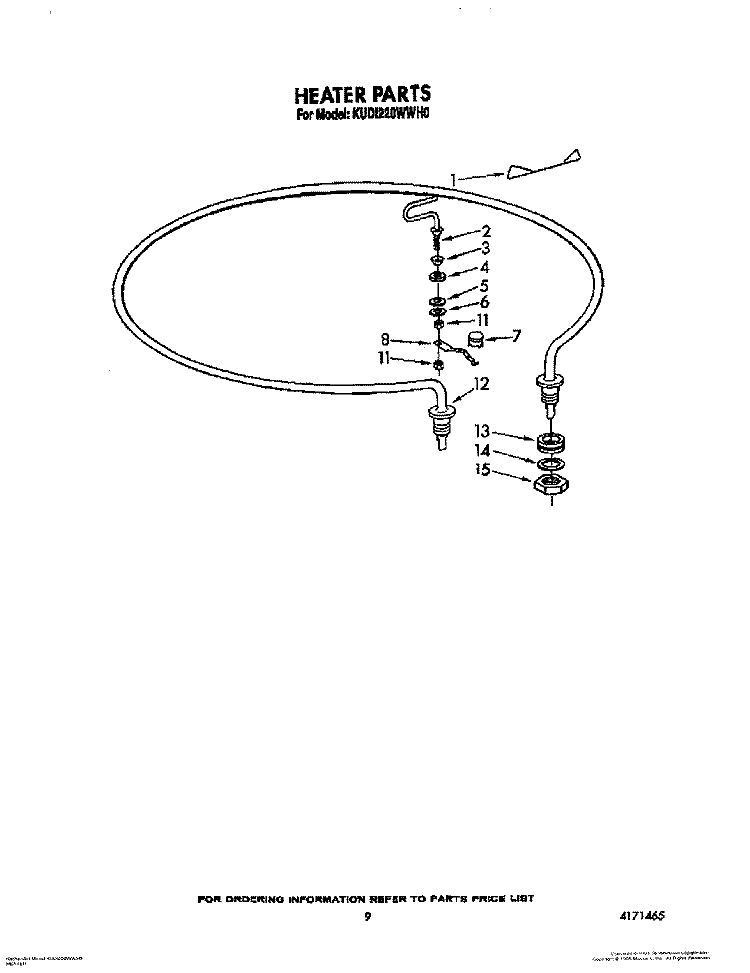 HEATER Diagram and Parts List for KUDI220WWH0  KitchenAid Dishwasher