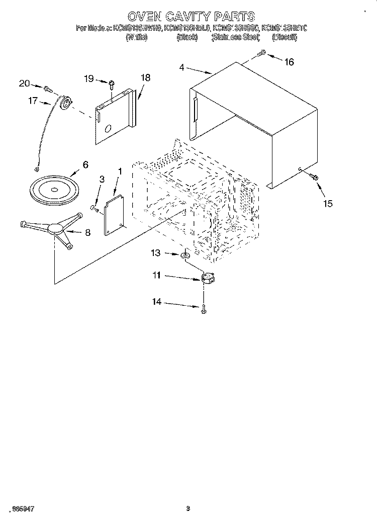 OVEN CAVITY Diagram and Parts List for KCMS135HBL0  KitchenAid Microwave