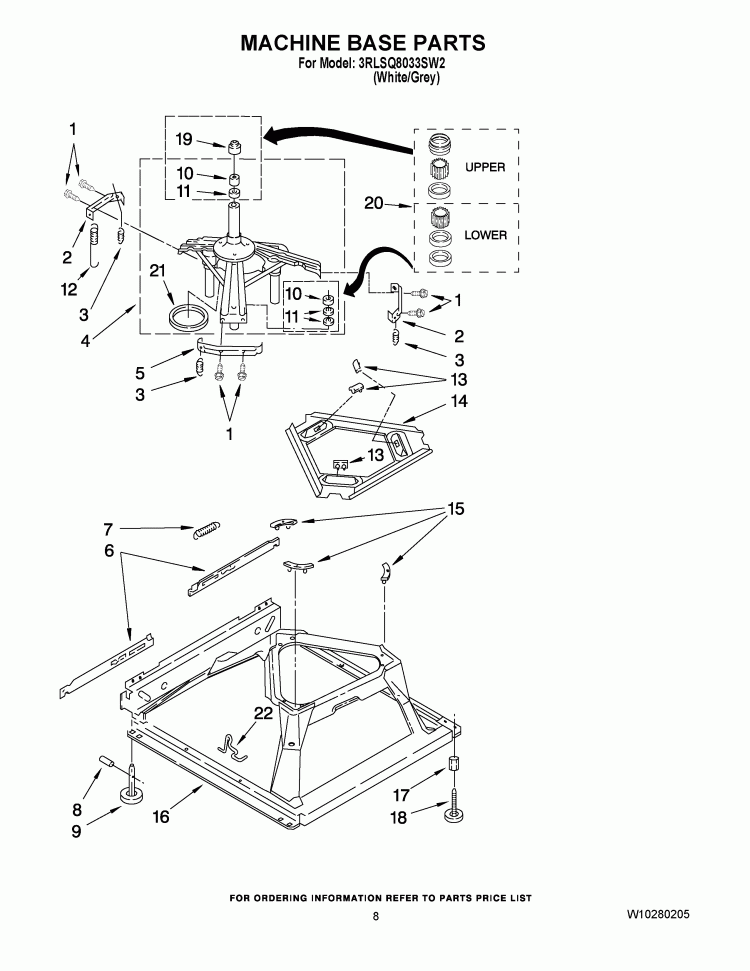 MACHINE BASE PARTS Diagram and Parts List for 3RLSQ8033SW2  Whirlpool Washer