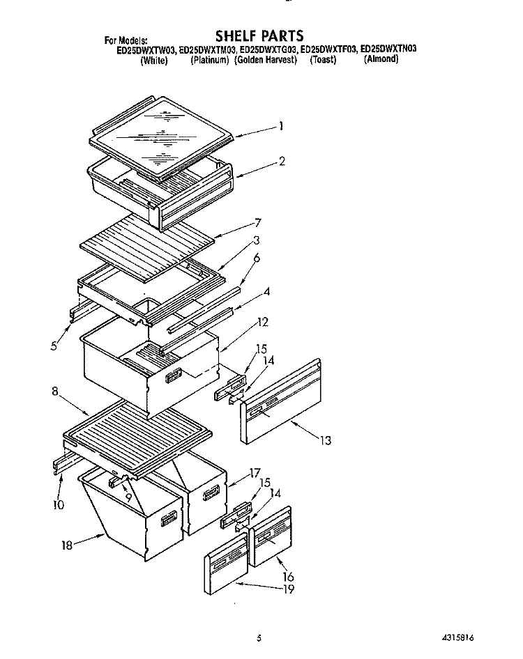 SHELF Diagram and Parts List for ED25DWXTW03  Whirlpool Refrigerator