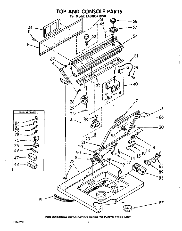 TOP AND CONSOLE Diagram and Parts List for LA6800XMW0  Whirlpool Washer