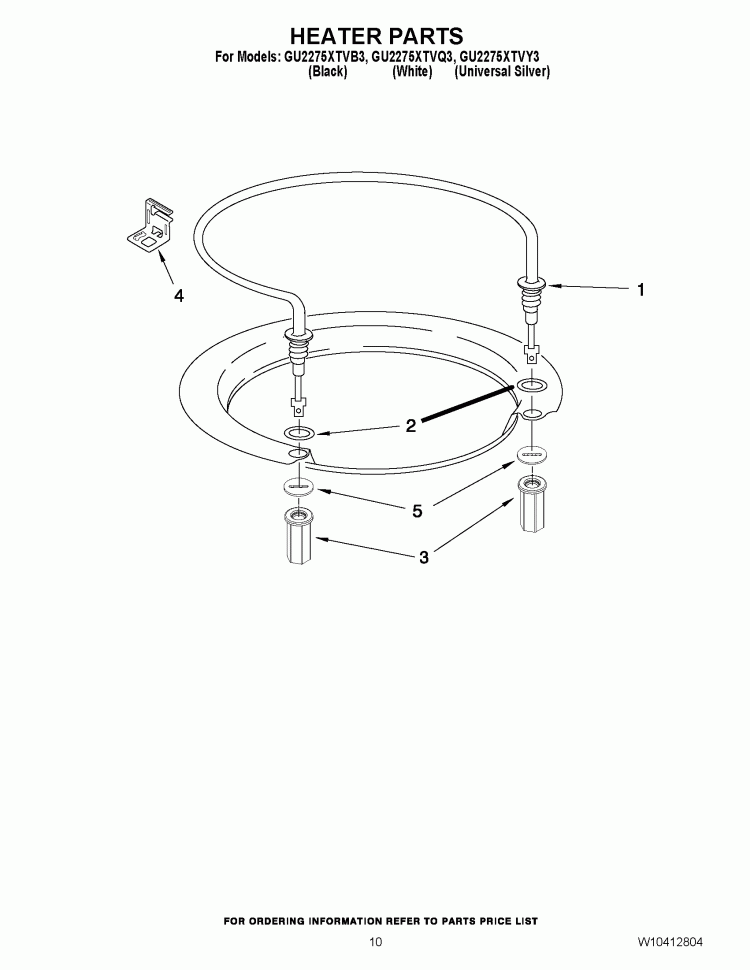 HEATER PARTS Diagram and Parts List for GU2275XTVY3  Whirlpool Dishwasher