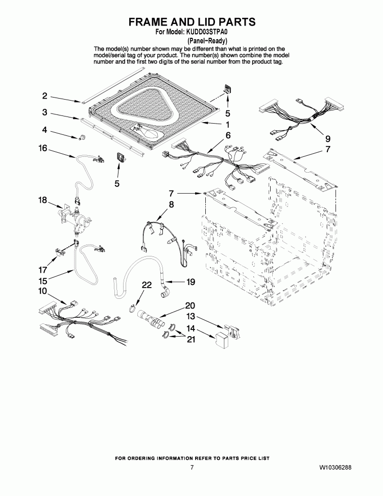 FRAME AND LID PARTS Diagram and Parts List for KUDD03STPA0  KitchenAid Dishwasher