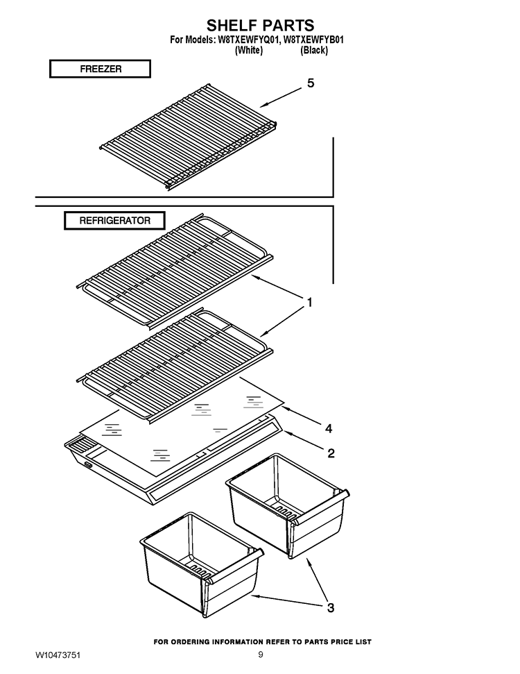 SHELF PARTS Diagram and Parts List for W8TXEWFYB01  Whirlpool Refrigerator