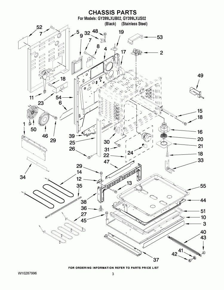 CHASSIS PARTS Diagram and Parts List for GY399LXUB02  Whirlpool Range