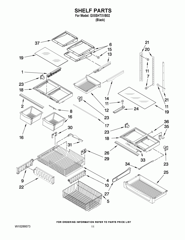 SHELF PARTS Diagram and Parts List for GX5SHTXVB02  Whirlpool Refrigerator