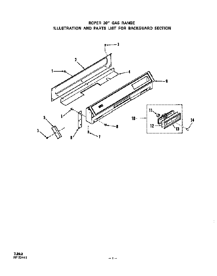 Backguard Diagram and Parts List for 1453*0A  Roper Range