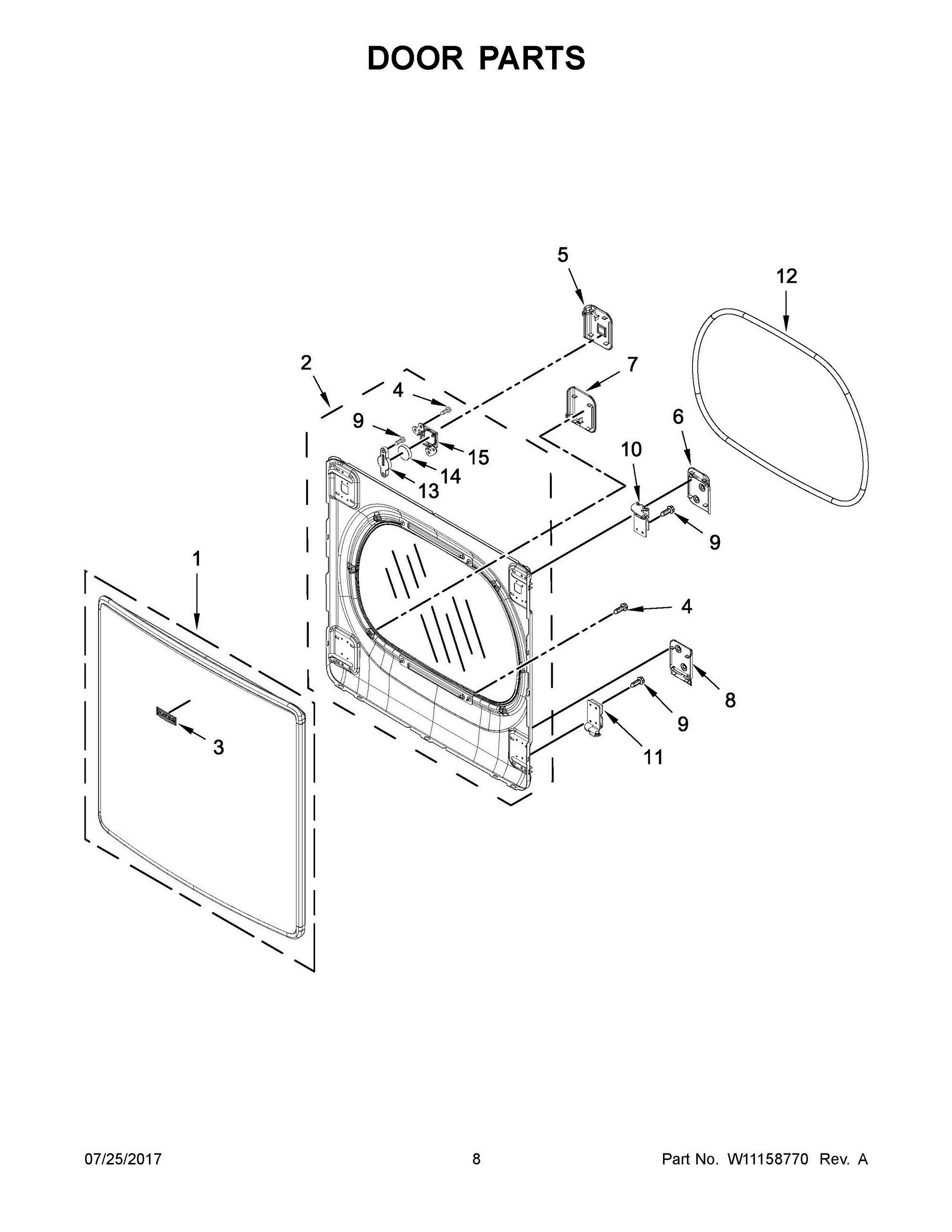 05 - DOOR PARTS Diagram and Parts List for MEDB955FW1  Whirlpool Dryer