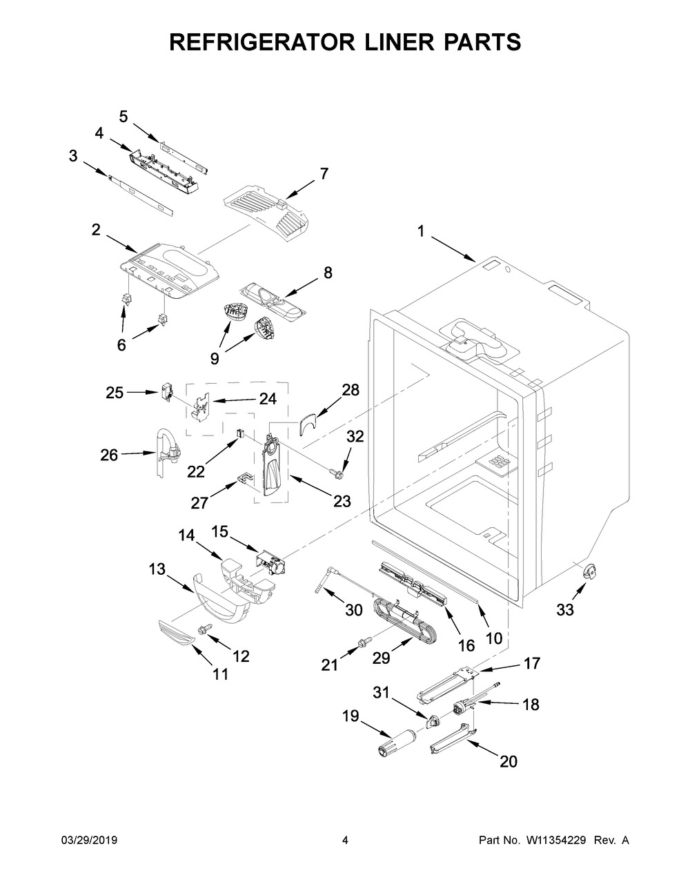 Refrigerator Liner Parts Diagram and Parts List for KRFF305EBS01  Whirlpool Refrigerator