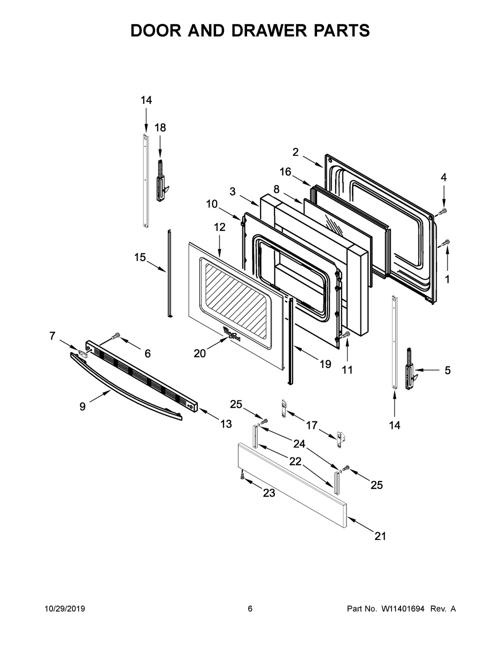 Door And Drawer Parts Diagram and Parts List for WEC310SAGS3  Whirlpool Range