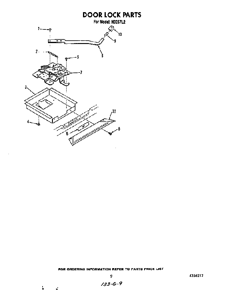 Door Lock Diagram and Parts List for N9257*2  Roper Range