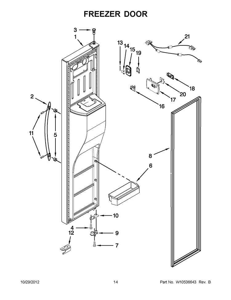 FREEZER DOOR Diagram and Parts List for WRS965CIAE00  Whirlpool Refrigerator