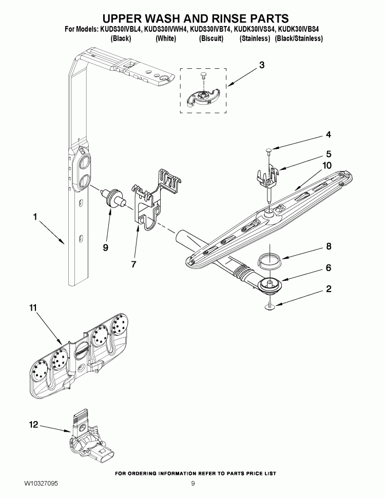 UPPER WASH AND RINSE PARTS Diagram and Parts List for KUDK30IVSS4  KitchenAid Dishwasher
