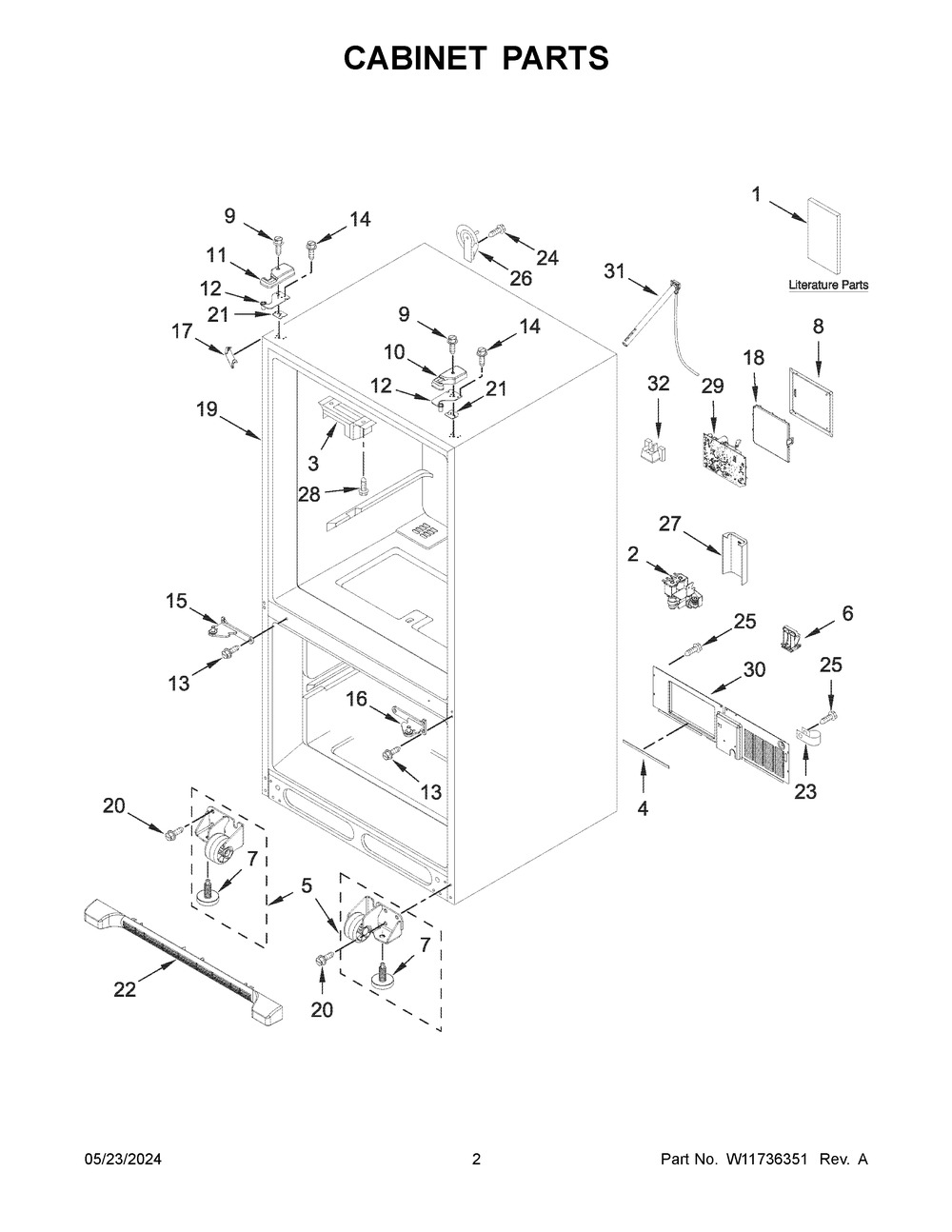 Cabinet Parts Diagram and Parts List for WRF540CWHB10  Whirlpool Refrigerator