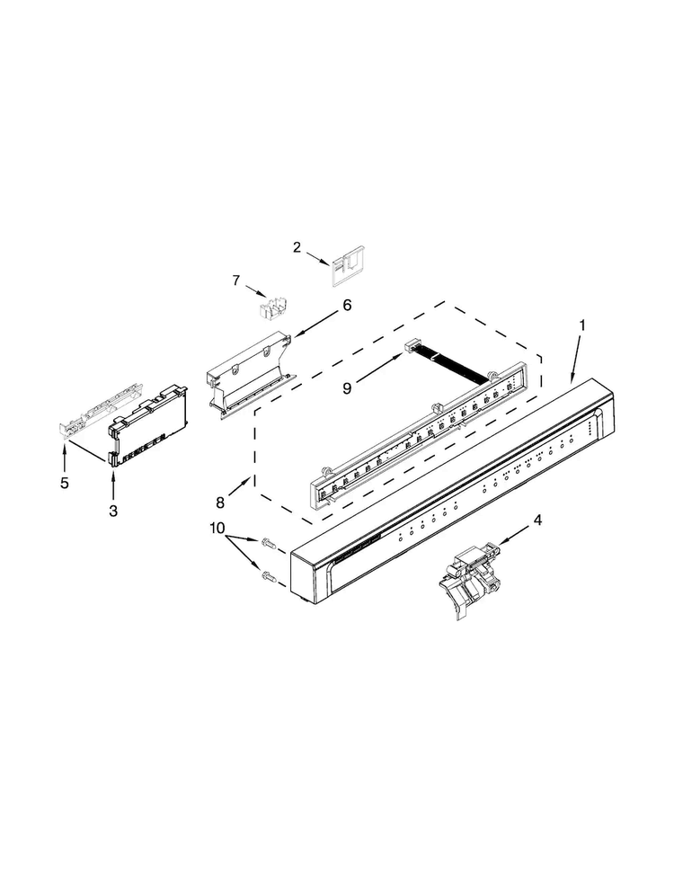 Control Panel And Latch Parts Diagram and Parts List for WDF750SAYW3  Whirlpool Dishwasher
