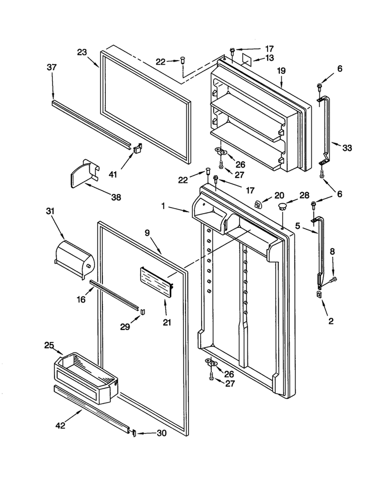 Door Diagram and Parts List for ET21MMXJT01  Whirlpool Refrigerator