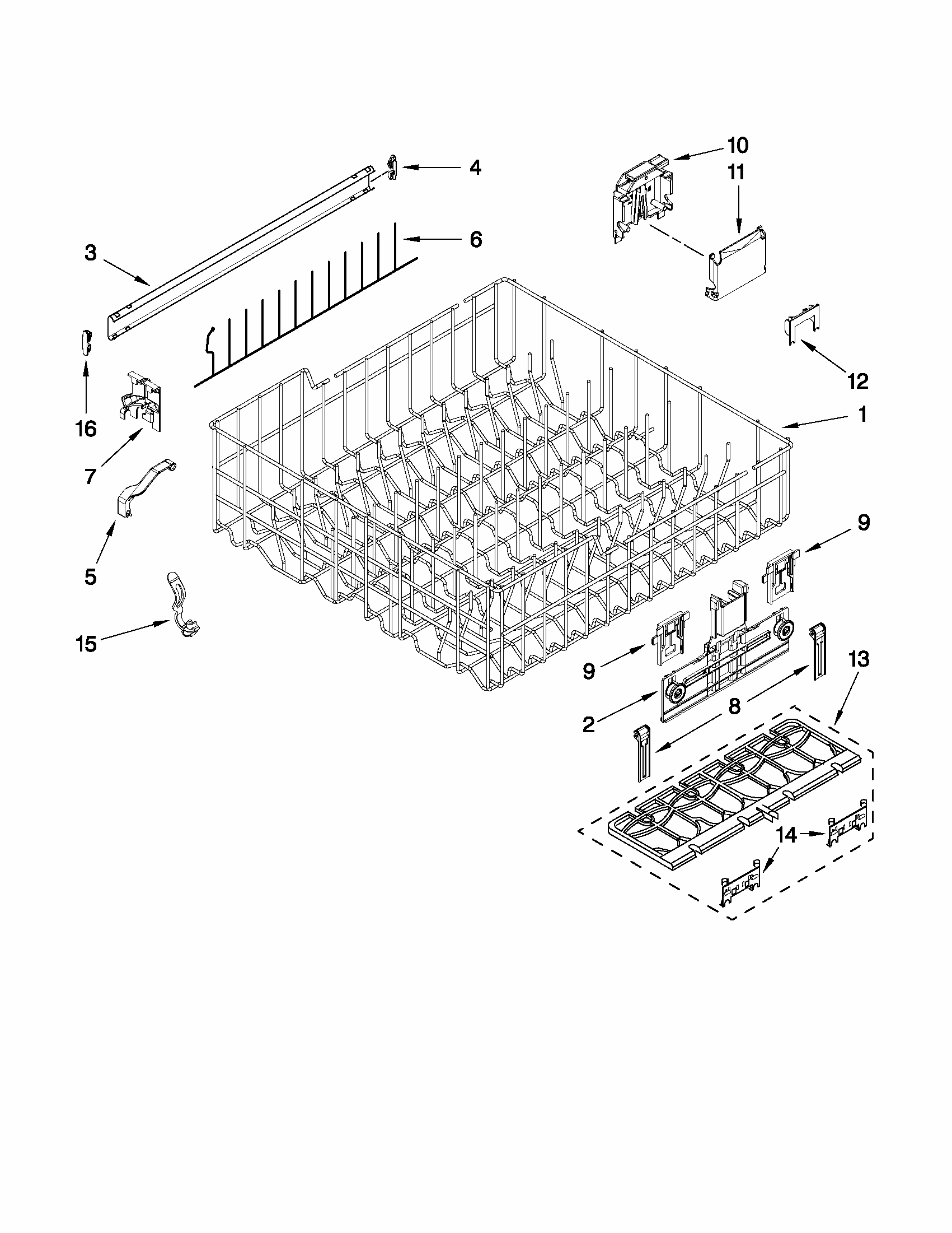 Upper Rack And Track Parts Diagram and Parts List for 66513362K111  Kenmore Dishwasher