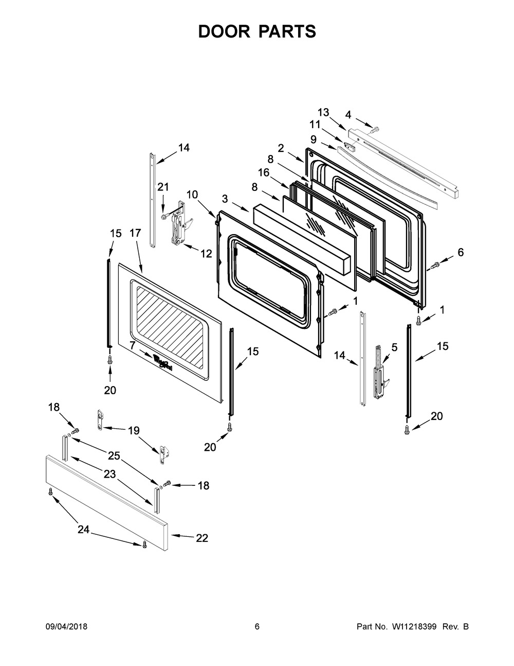 Door Parts Diagram and Parts List for WEE510SAGS0  Whirlpool Range