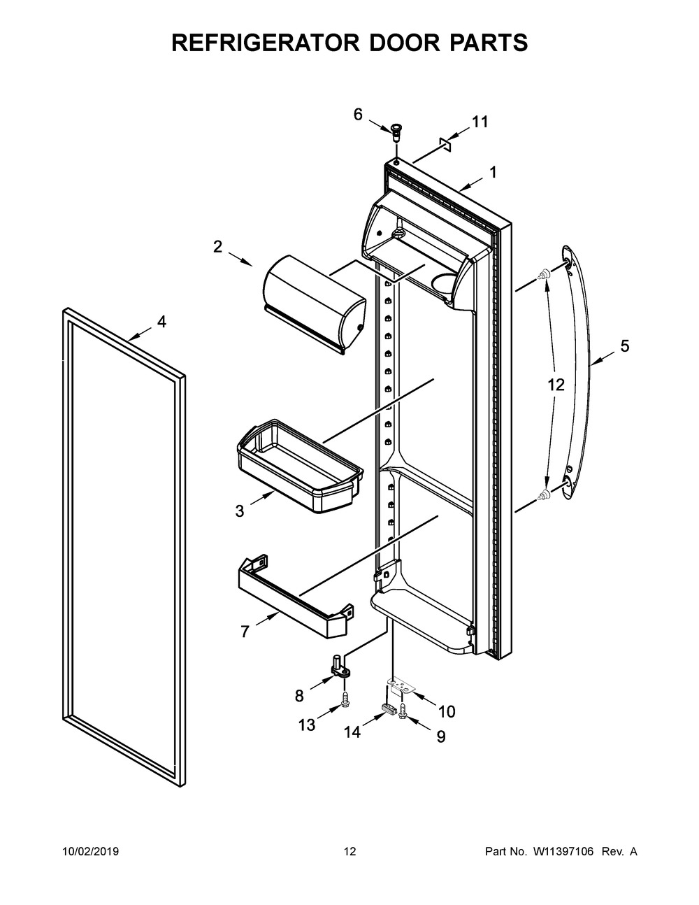 Refrigerator Door Parts Diagram and Parts List for WRS315SDHZ03  Whirlpool Refrigerator