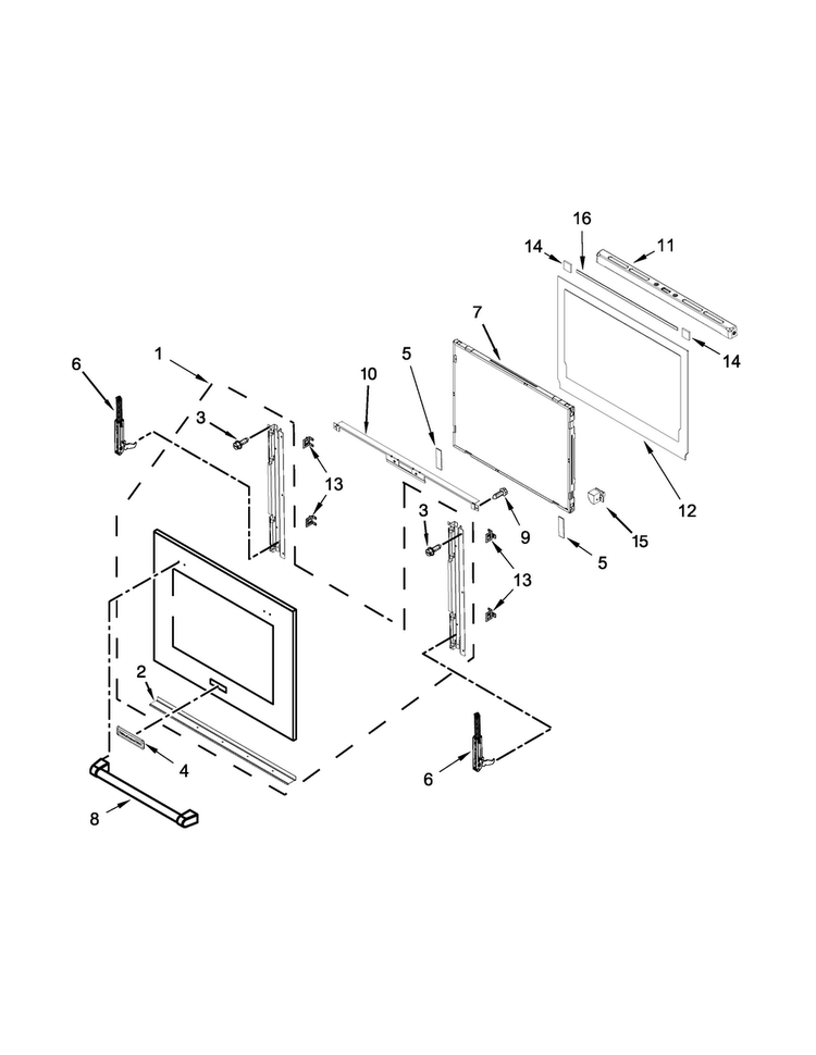 Lower Oven Door Parts Diagram and Parts List for KEBS209BSP01  KitchenAid Wall Oven