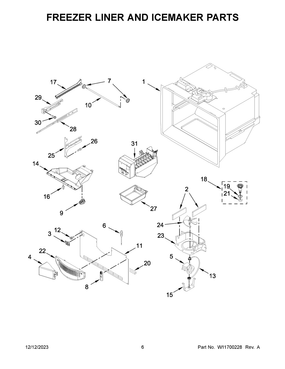 Freezer Liner And Icemaker Parts Diagram and Parts List for WRF535SWHW09  Whirlpool Refrigerator