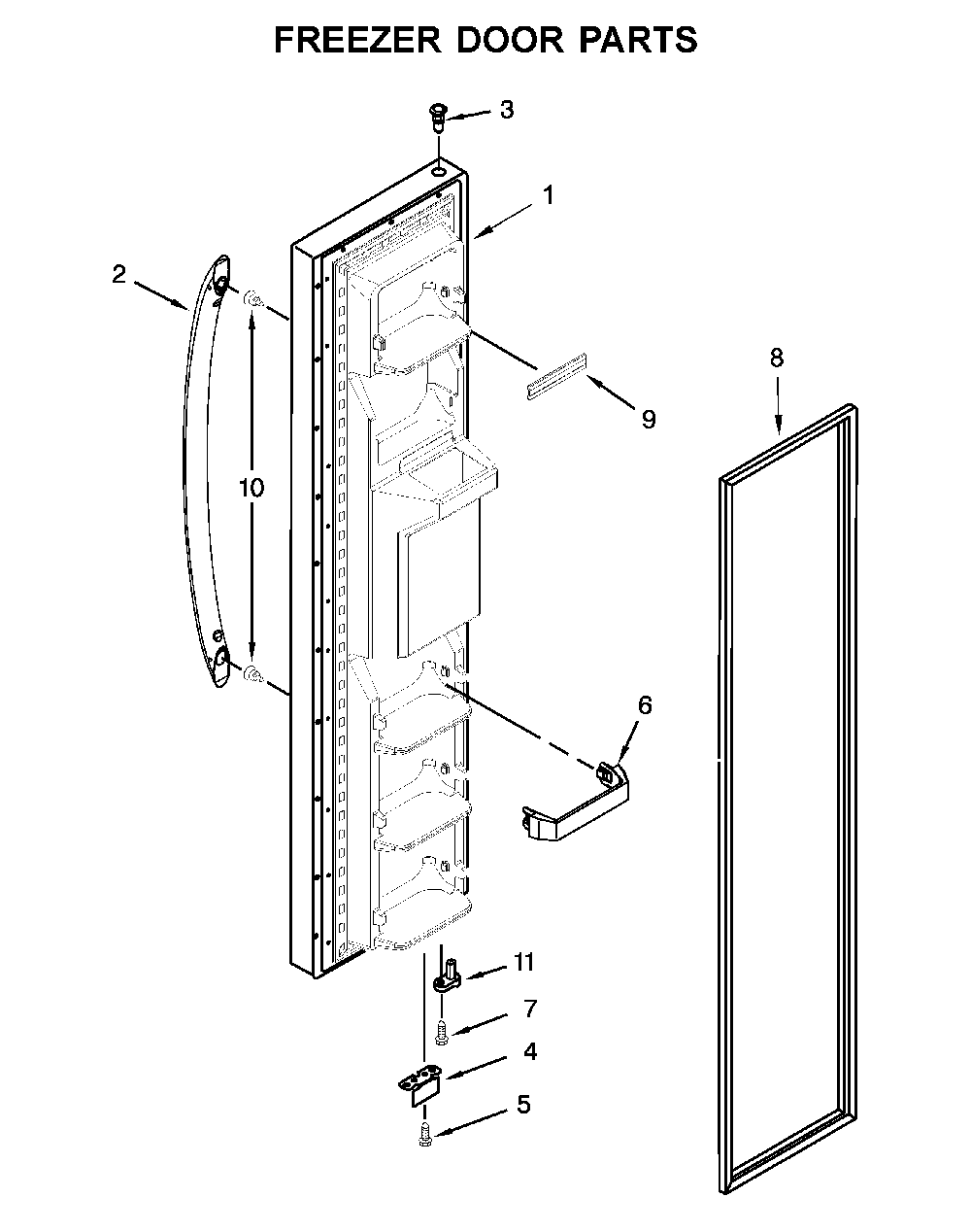 Freezer door parts Diagram and Parts List for 10651112711  Kenmore Refrigerator