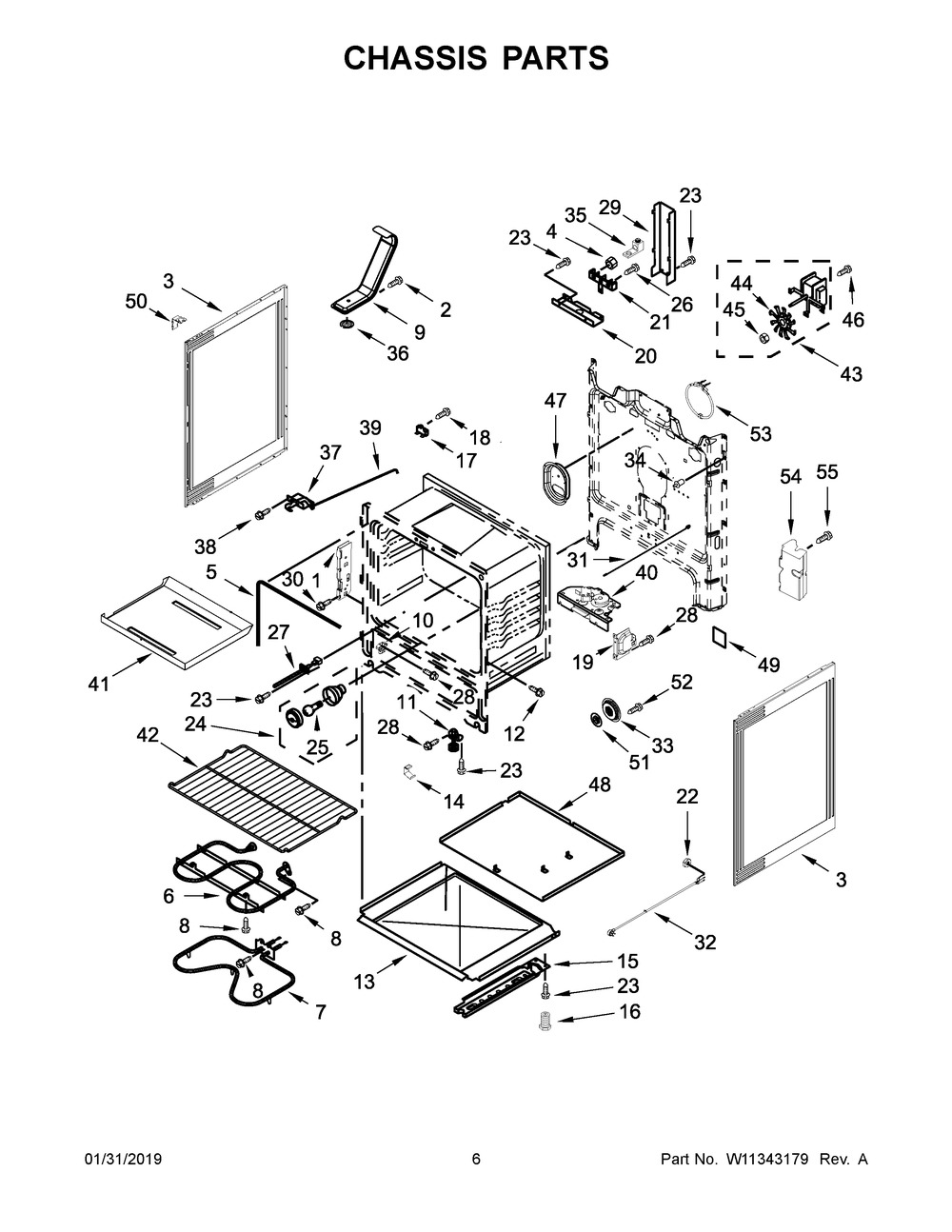 Chassis Parts Diagram and Parts List for YWFE521S0HS1  Whirlpool Range