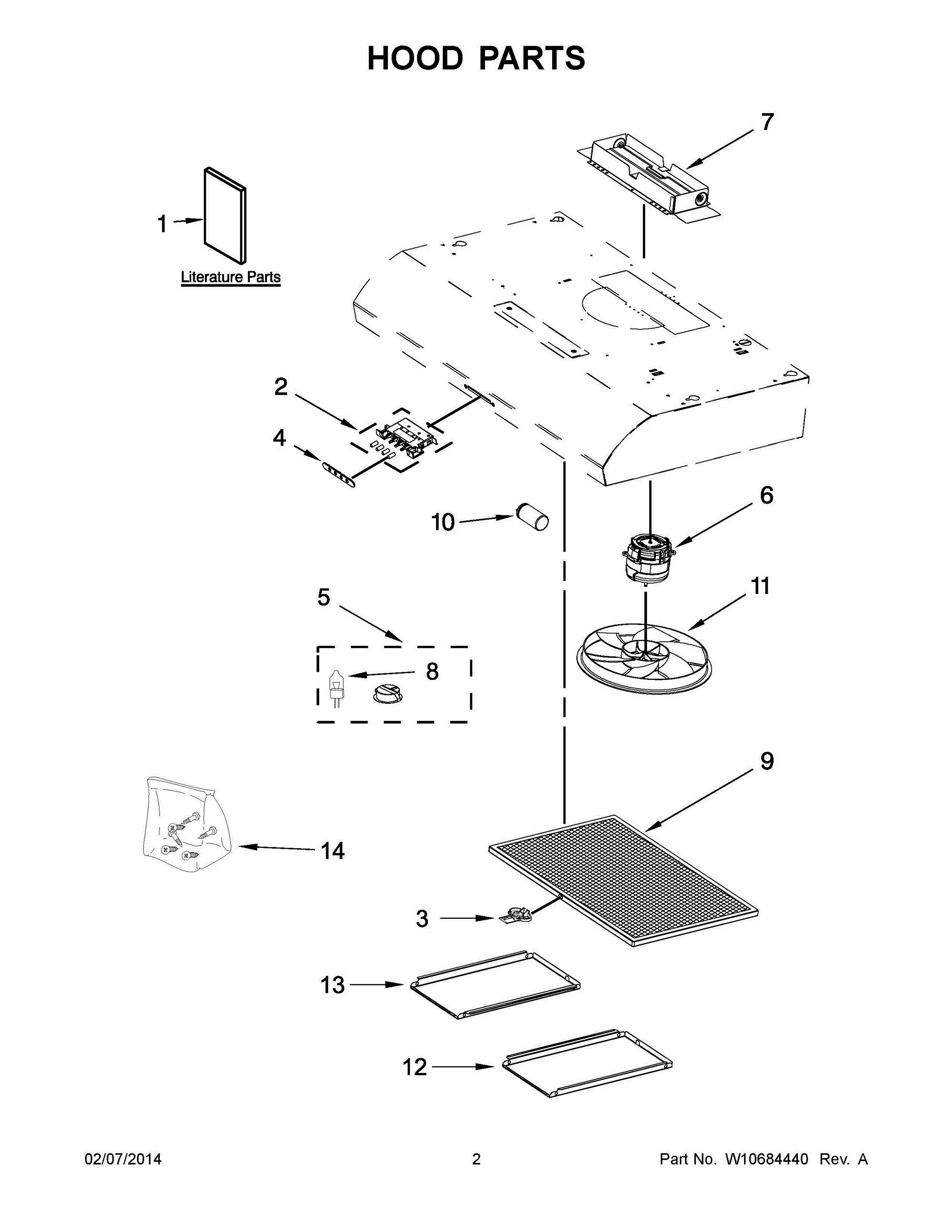 02 - HOOD PARTS Diagram and Parts List for UTX5230BDS0  Whirlpool Range Hood