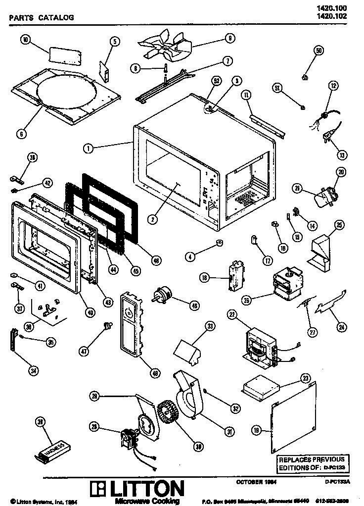 01 - Page 1 Diagram and Parts List for 1420102  Whirlpool Microwave