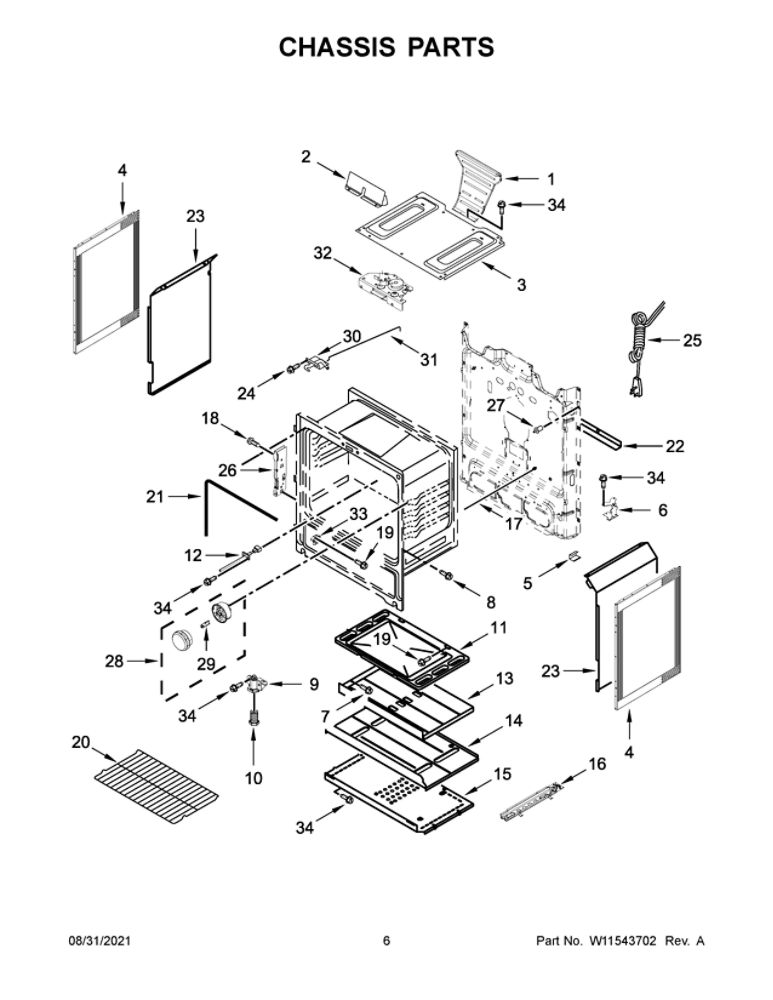 Chassis Parts Diagram and Parts List for WFG515S0JS2  Whirlpool Range