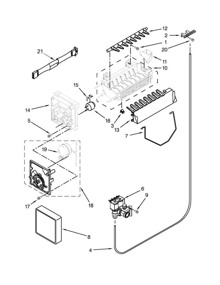 Ice Maker Parts Diagram and Parts List for WRS325FDAT02  Whirlpool Refrigerator
