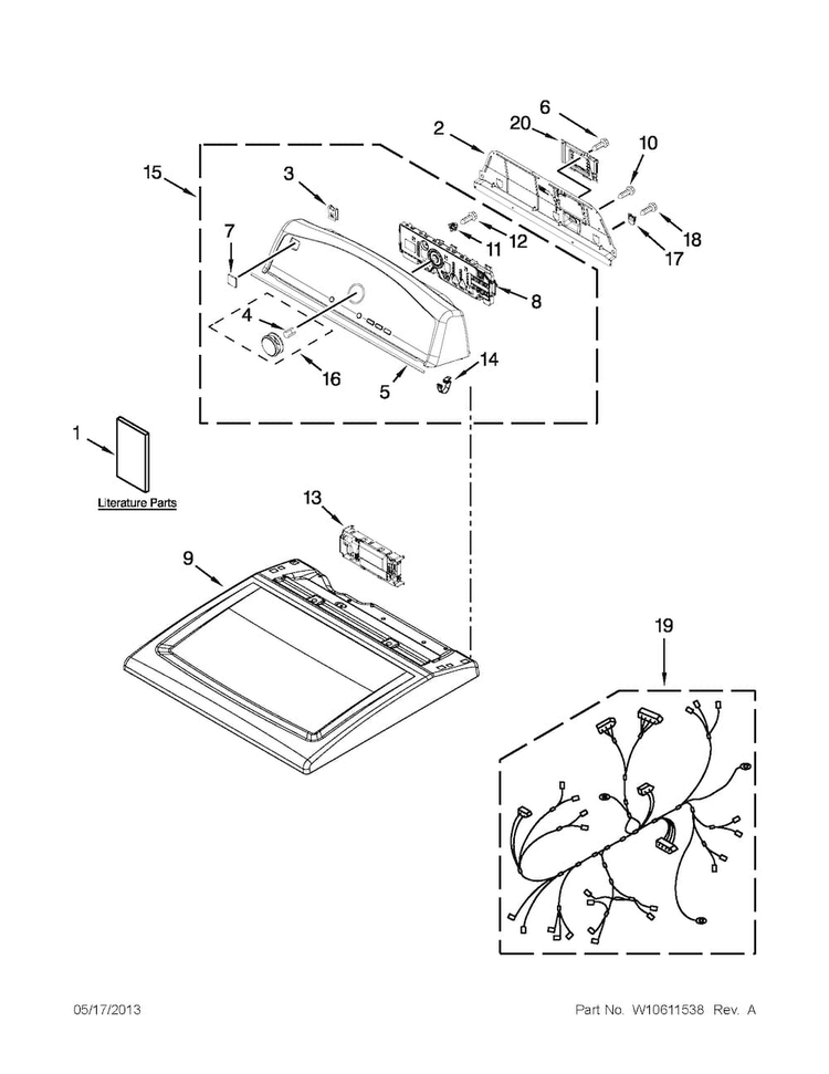 Top And Console Parts Diagram and Parts List for 11066002011  Kenmore Dryer
