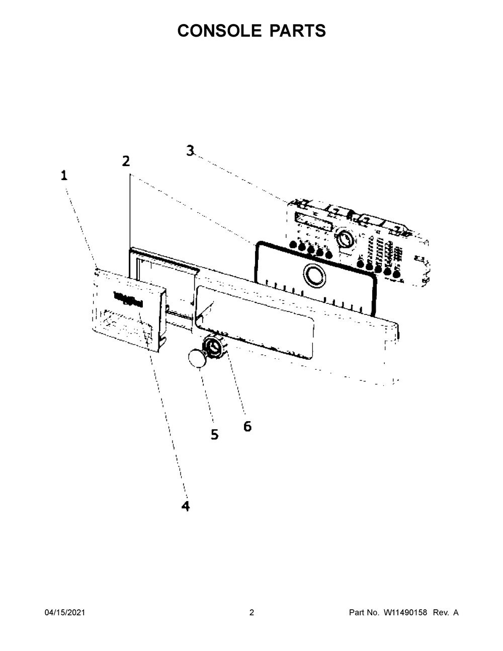 Console Parts Diagram and Parts List for WCD3090JW0  Whirlpool Dryer