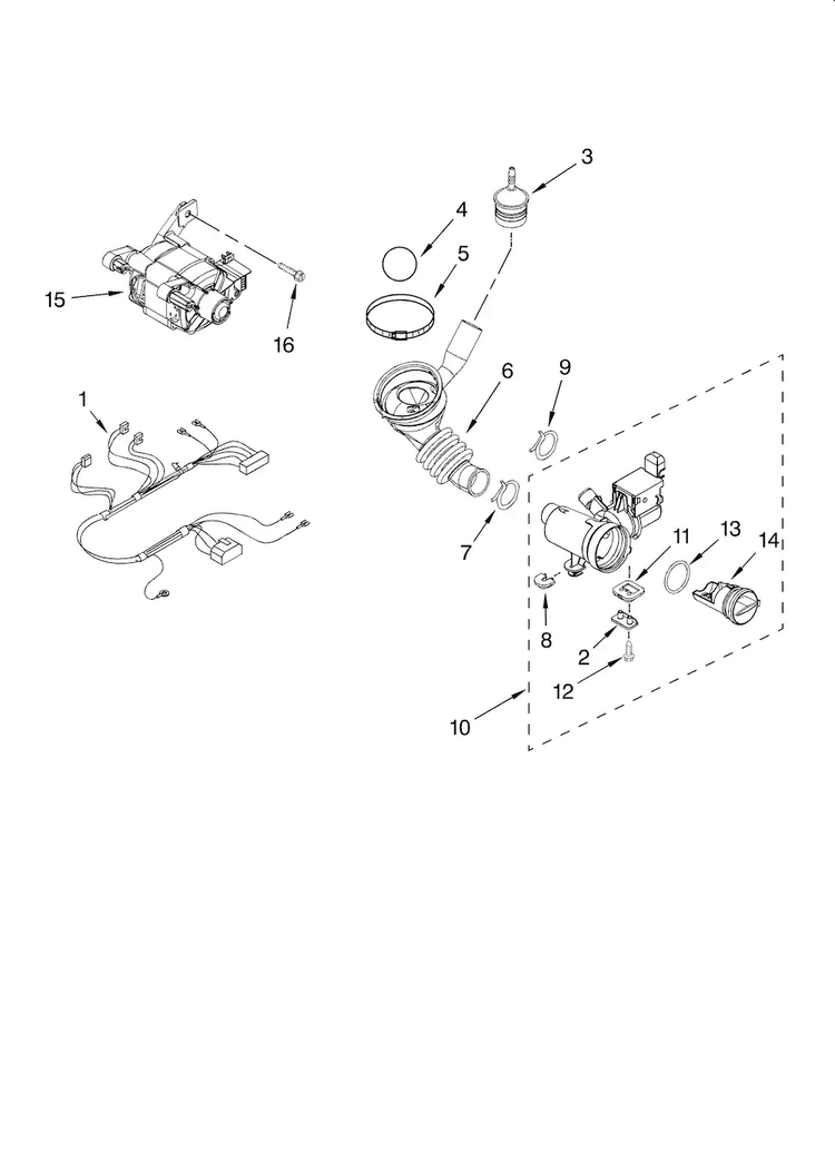 Pump And Motor Parts Diagram and Parts List for WFW8500SR00  Whirlpool Washer