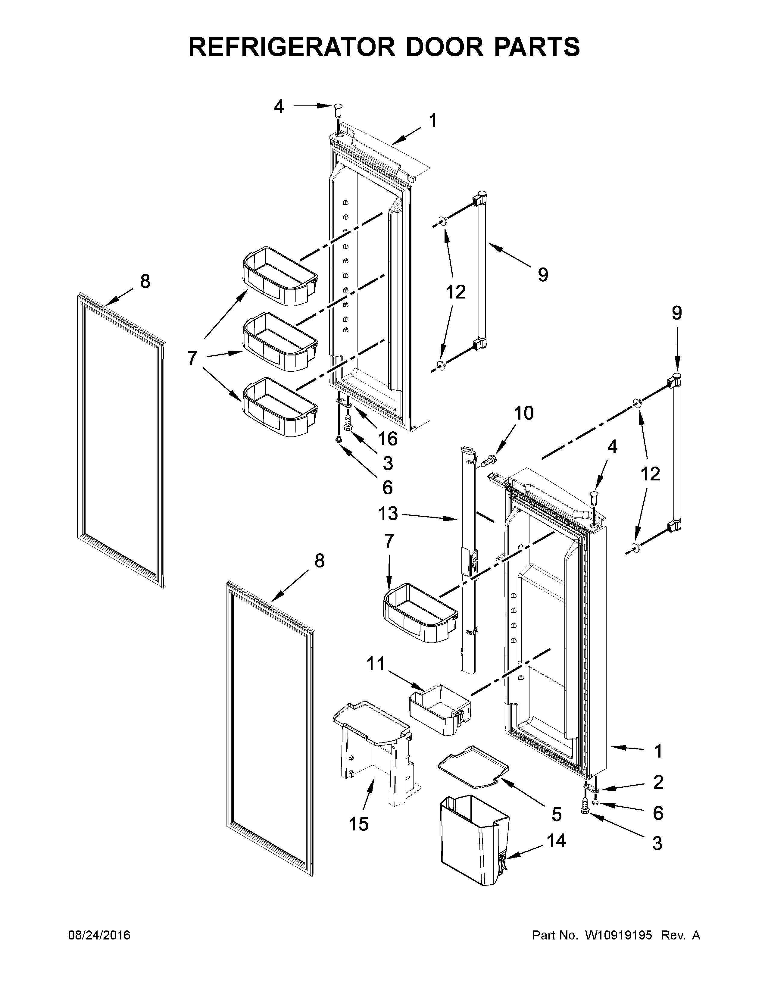 Refrigerator Door Parts Diagram and Parts List for IX5BBEXDS01  Whirlpool Refrigerator