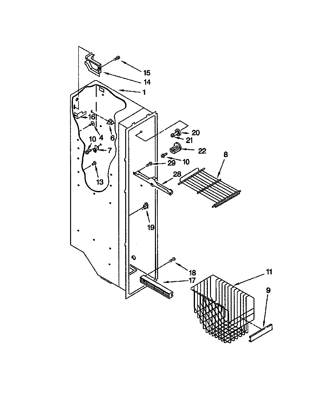 Freezer liner Diagram and Parts List for 10652242102  Kenmore Refrigerator