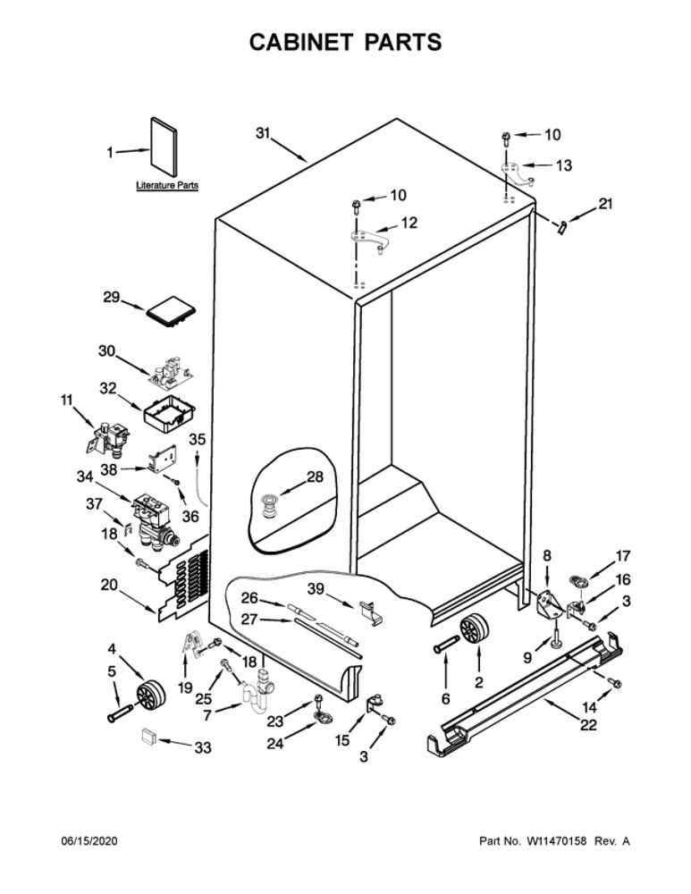 Cabinet Parts Diagram and Parts List for WRSA71CIHZ01  Whirlpool Refrigerator
